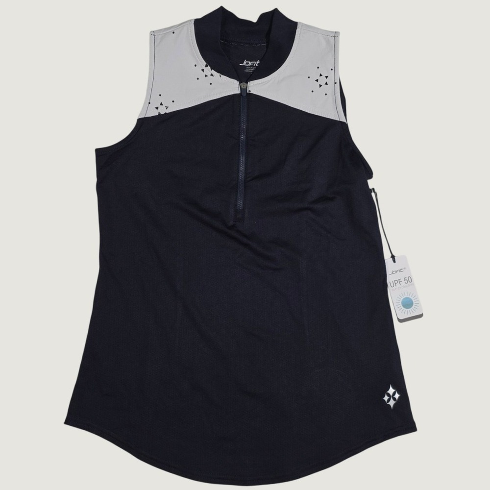 Jofit Cutaway Rib Mock Sleeveless Golf Top Navy White GT423-MLR Small NWT UPF 50